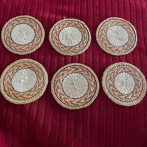 Straw drink Coaster Set 6 Vintage 70s Woven Boho Retro‎ Bohemian Home Coffee